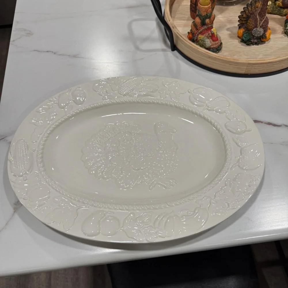 Vintage Harvest Ceramic Stoneware Turkey Platter